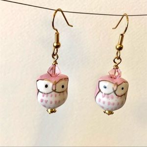 Ceramic Handpainted Owl Earrings with Swarovski Crystals. Your Choice 1 Pair